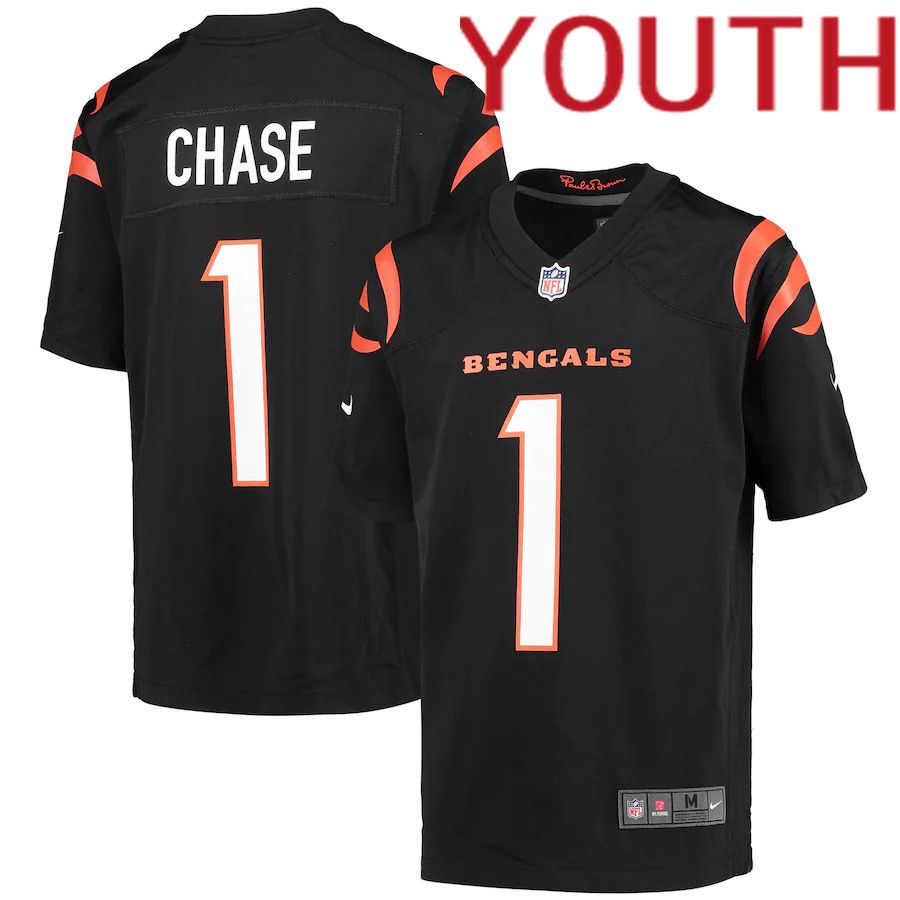 Youth Cincinnati Bengals 1 Ja Marr Chase Nike Black Game NFL Jersey